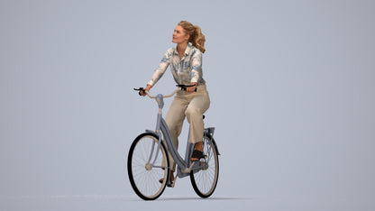 3D scanned woman cycling casual, photorealistic archviz people for Enscape and SketchUp, top-down view render