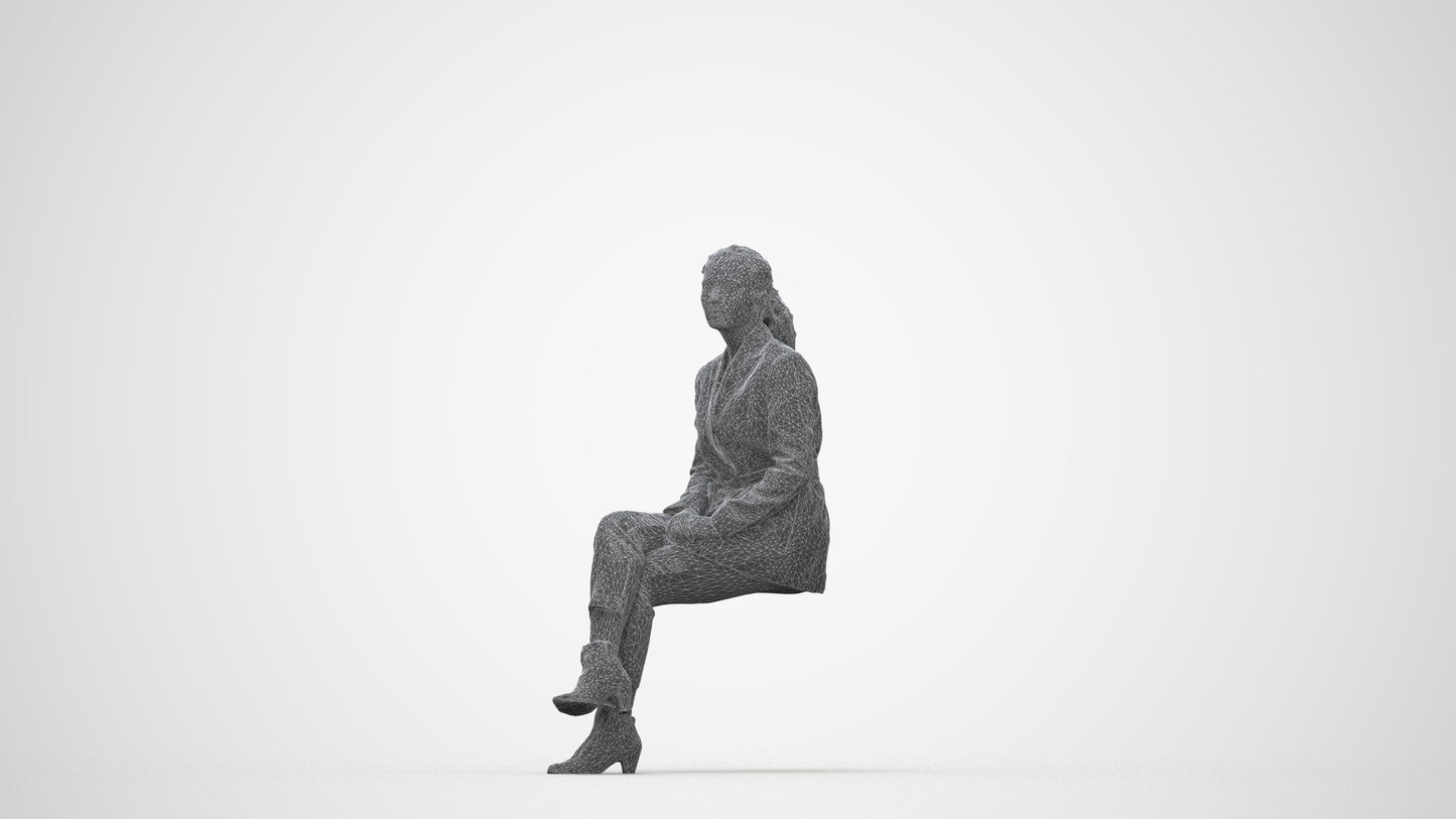 3D scanned woman business, photorealistic archviz people for Enscape and SketchUp, wireframe back view