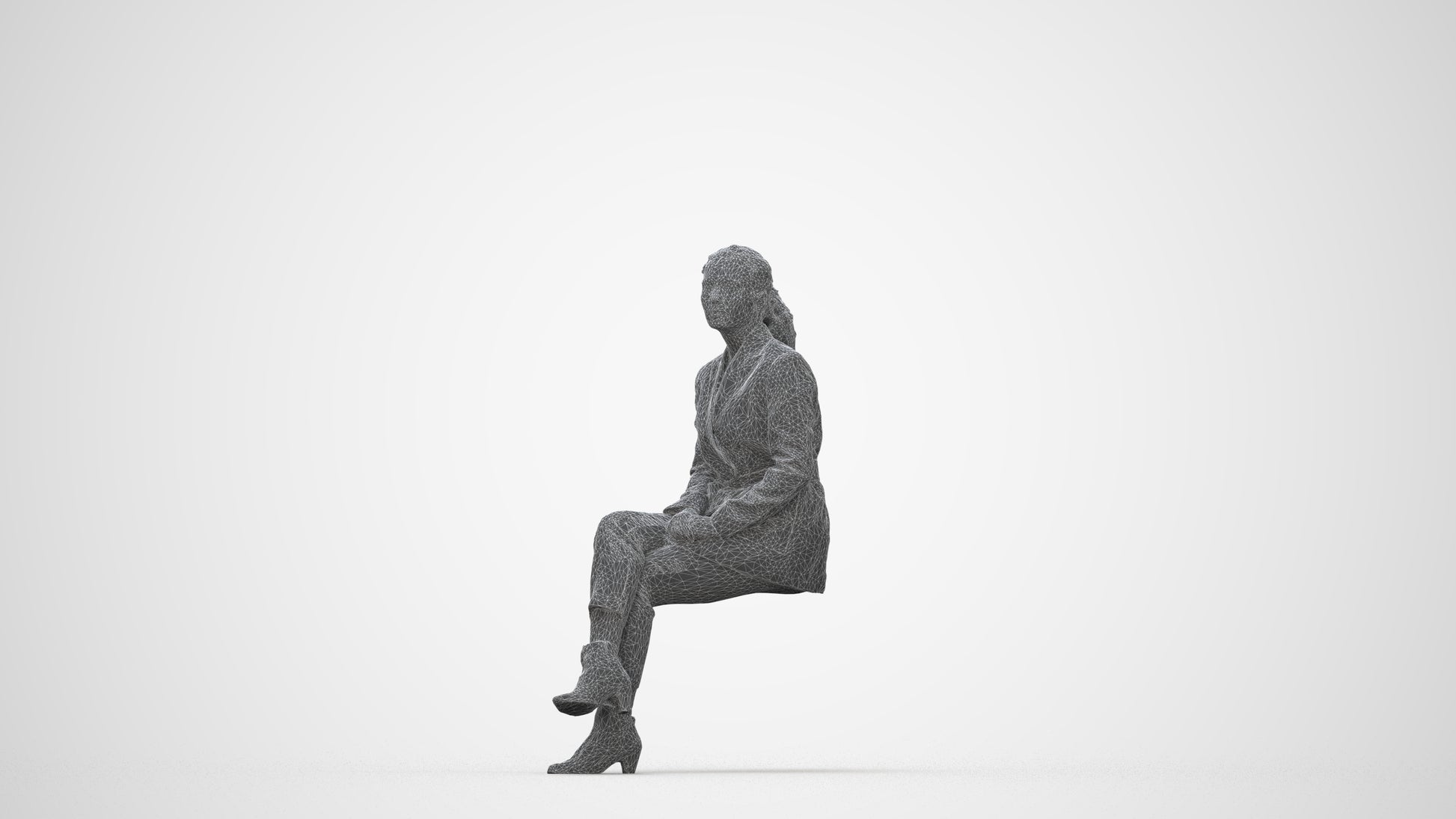 3D scanned woman business, photorealistic archviz people for Enscape and SketchUp, wireframe back view