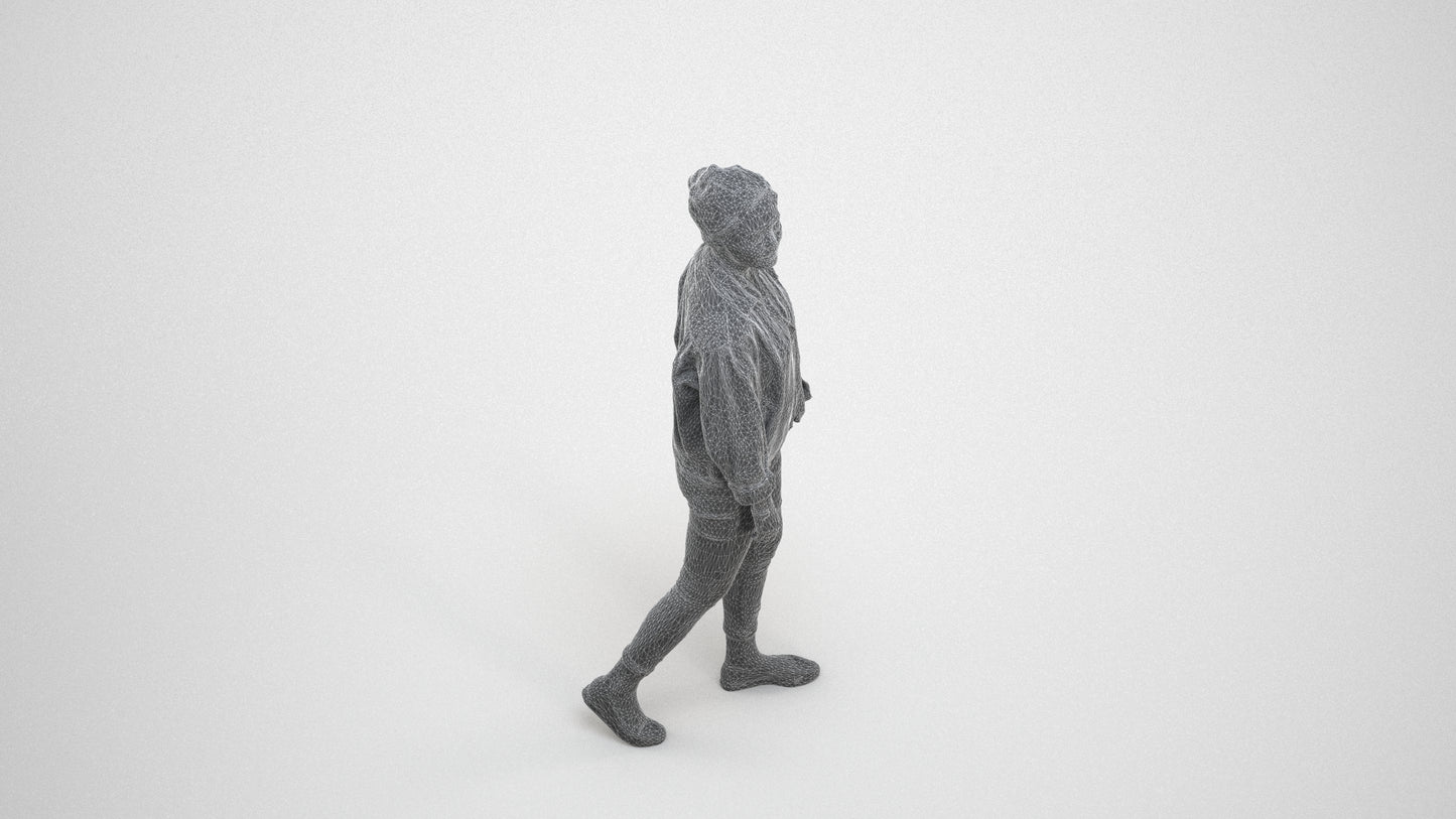 realistic 3D people woman casual walking, render-ready for V-Ray and Corona, FBX OBJ, wireframe three-quarter view