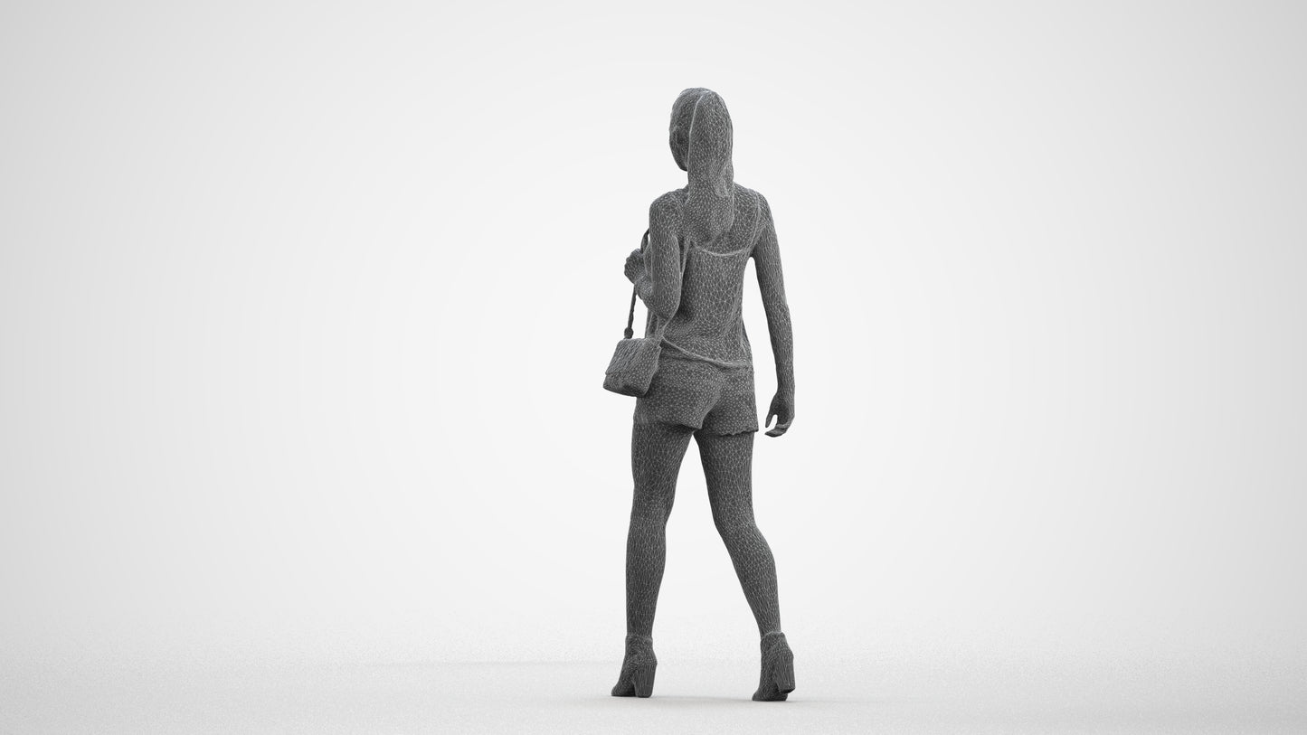 realistic 3D people girl casual walking, render-ready for V-Ray and Corona, FBX OBJ, wireframe front view