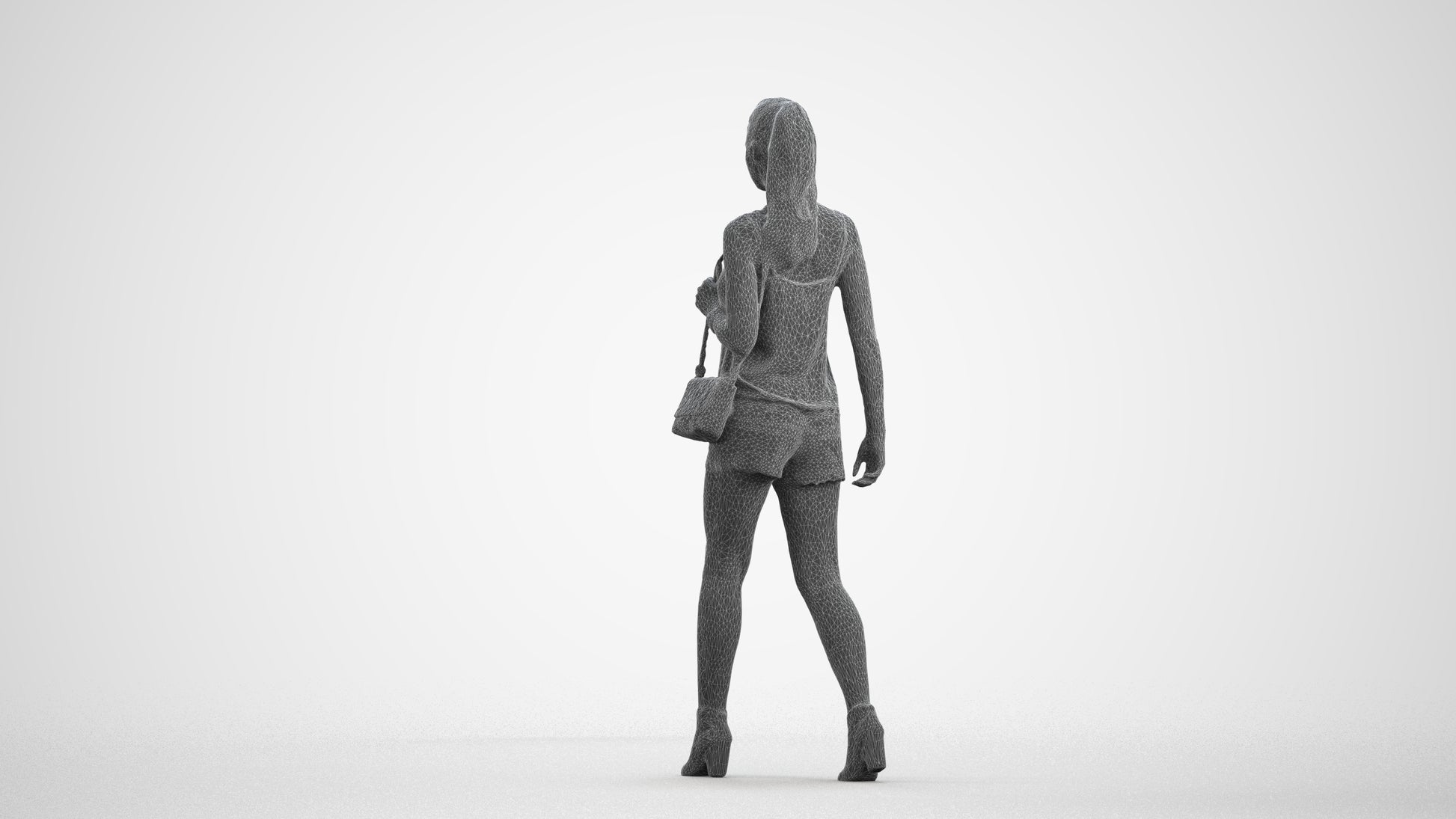 realistic 3D people girl casual walking, render-ready for V-Ray and Corona, FBX OBJ, wireframe front view