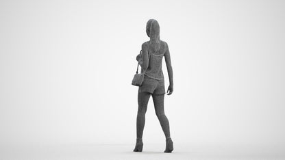 realistic 3D people girl casual walking, render-ready for V-Ray and Corona, FBX OBJ, wireframe front view