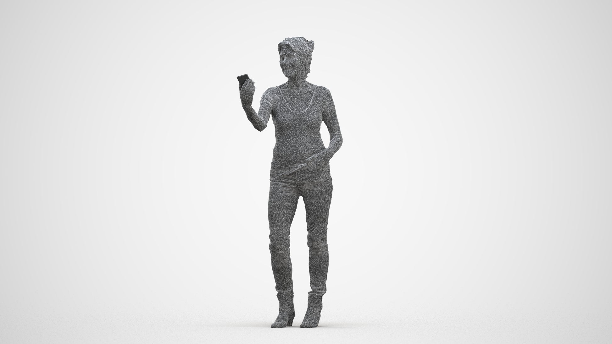 realistic 3D people senior woman casual standing, render-ready for V-Ray and Corona, FBX OBJ, three-quarter front view render