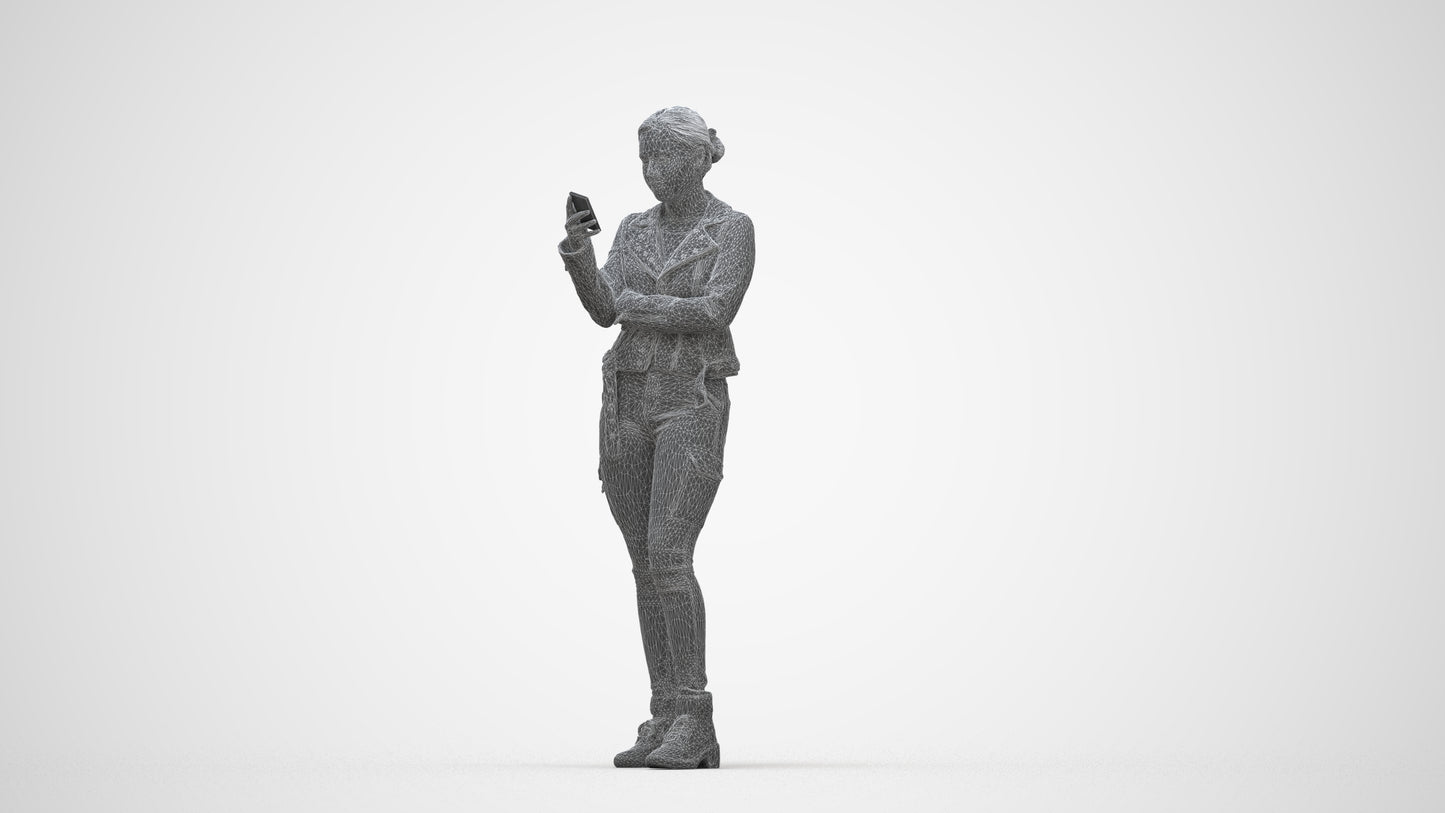photogrammetry 3D woman casual standing, realistic human model archviz FBX, wireframe back view