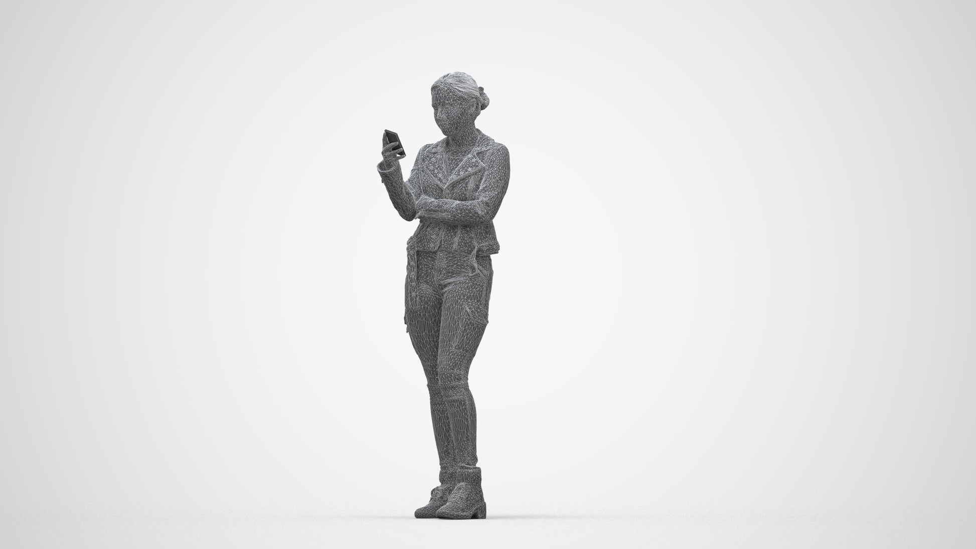 photogrammetry 3D woman casual standing, realistic human model archviz FBX, wireframe back view