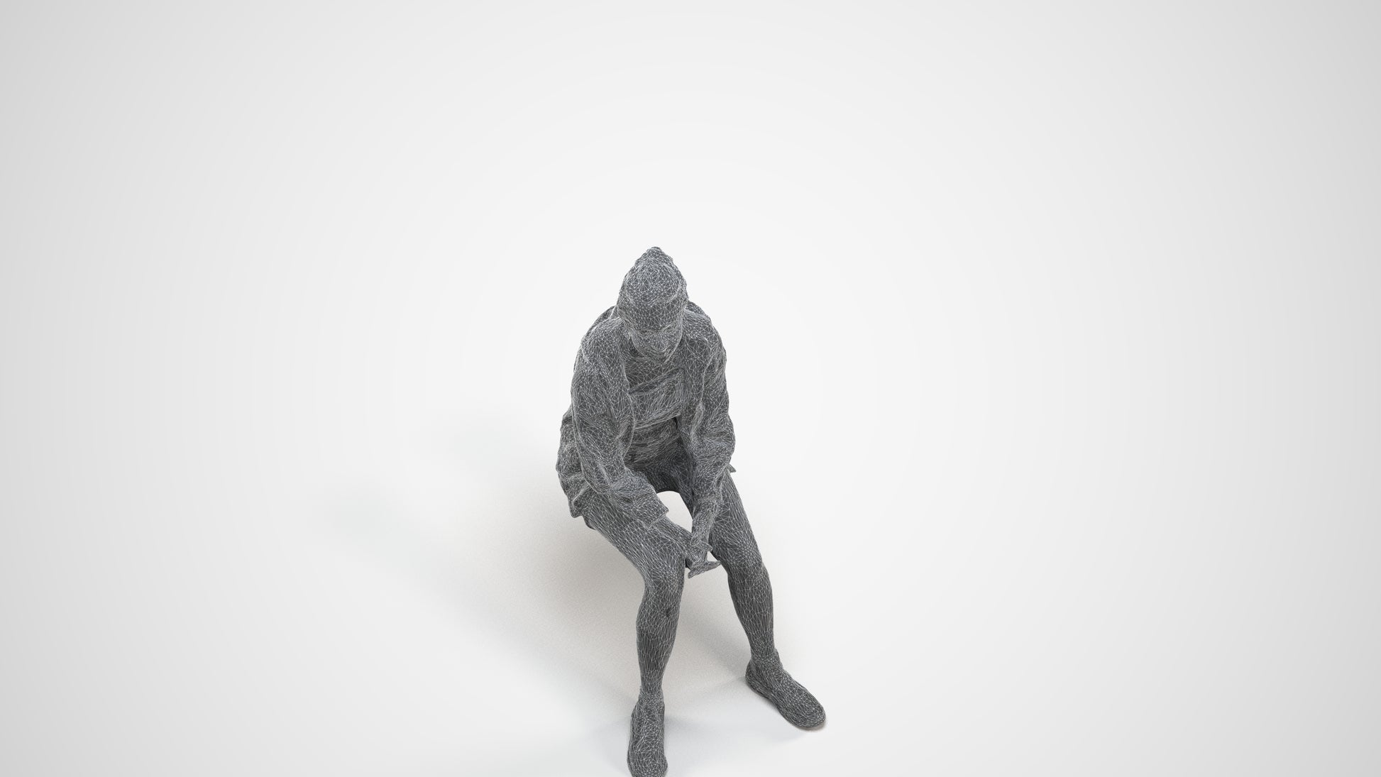 realistic 3D people woman casual sitting, render-ready for V-Ray and Corona, FBX OBJ, wireframe three-quarter view