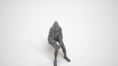 realistic 3D people woman casual sitting, render-ready for V-Ray and Corona, FBX OBJ, wireframe three-quarter view