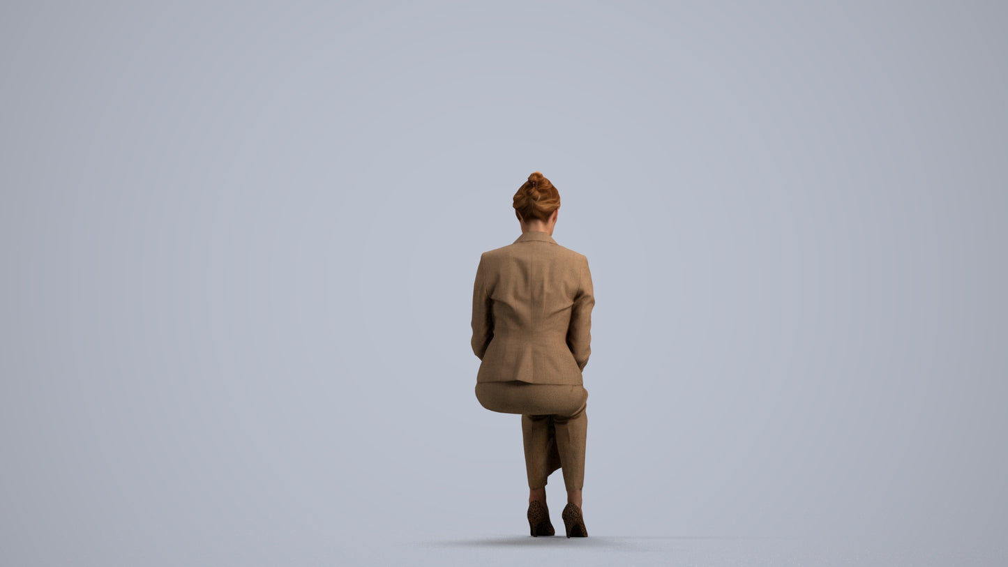 photogrammetry 3D woman business sitting, realistic human model archviz FBX, front view render