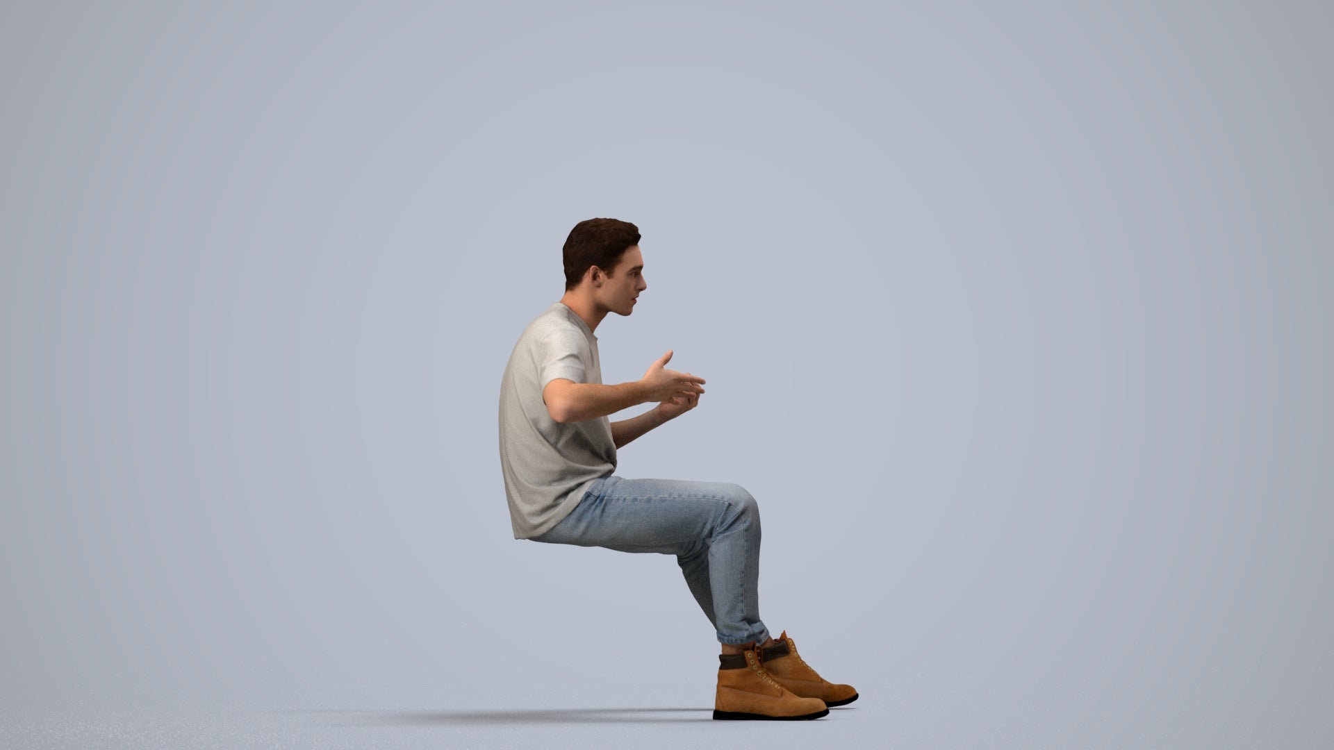 realistic 3D man casual sitting, scanned archviz people for Blender and 3ds Max, side view render