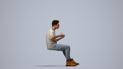 realistic 3D man casual sitting, scanned archviz people for Blender and 3ds Max, side view render