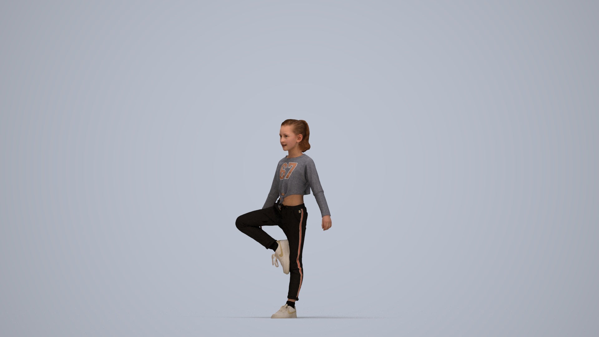 scanned 3D girl sport kids, photogrammetry people for Enscape and V-Ray, top-down view render