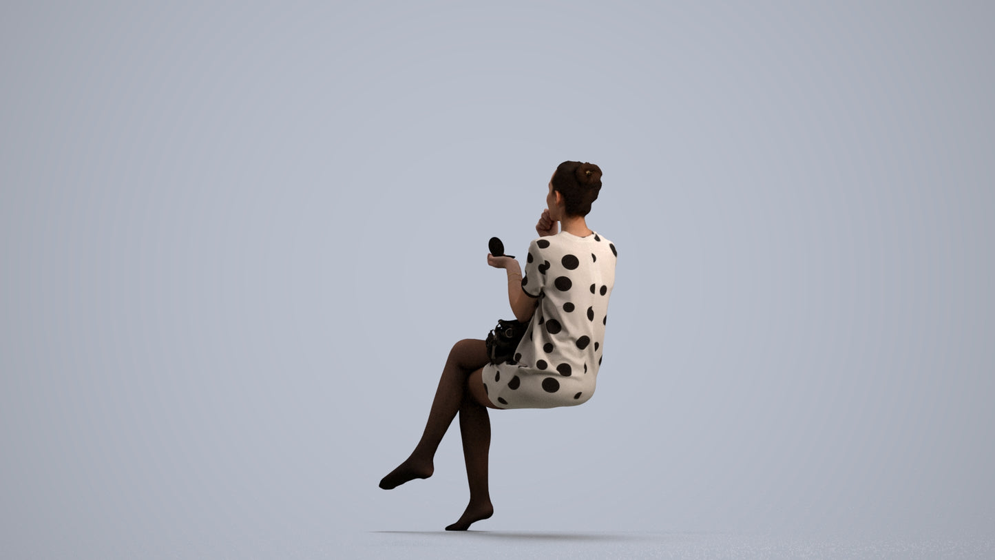 realistic 3D woman casual sitting, scanned archviz people for Blender and 3ds Max, front view render