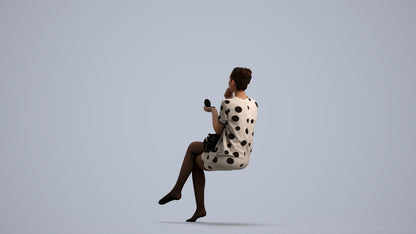 realistic 3D woman casual sitting, scanned archviz people for Blender and 3ds Max, front view render