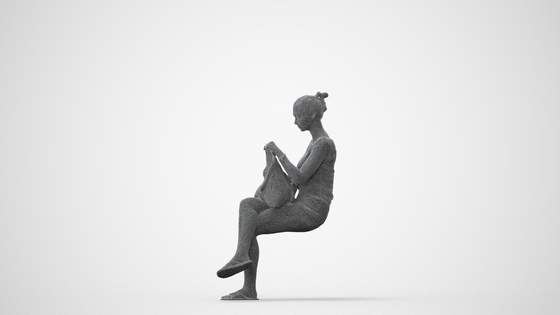 3D human model girl casual sitting, photogrammetry scanned person for archviz, square thumbnail