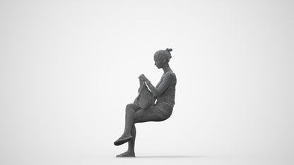 3D human model girl casual sitting, photogrammetry scanned person for archviz, square thumbnail