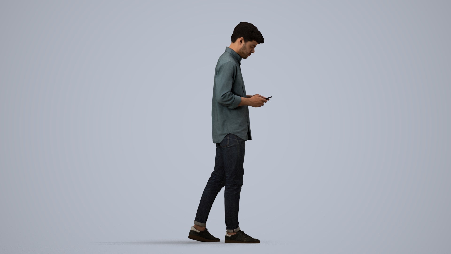 photogrammetry 3D man casual walking, realistic human model archviz FBX, side view render