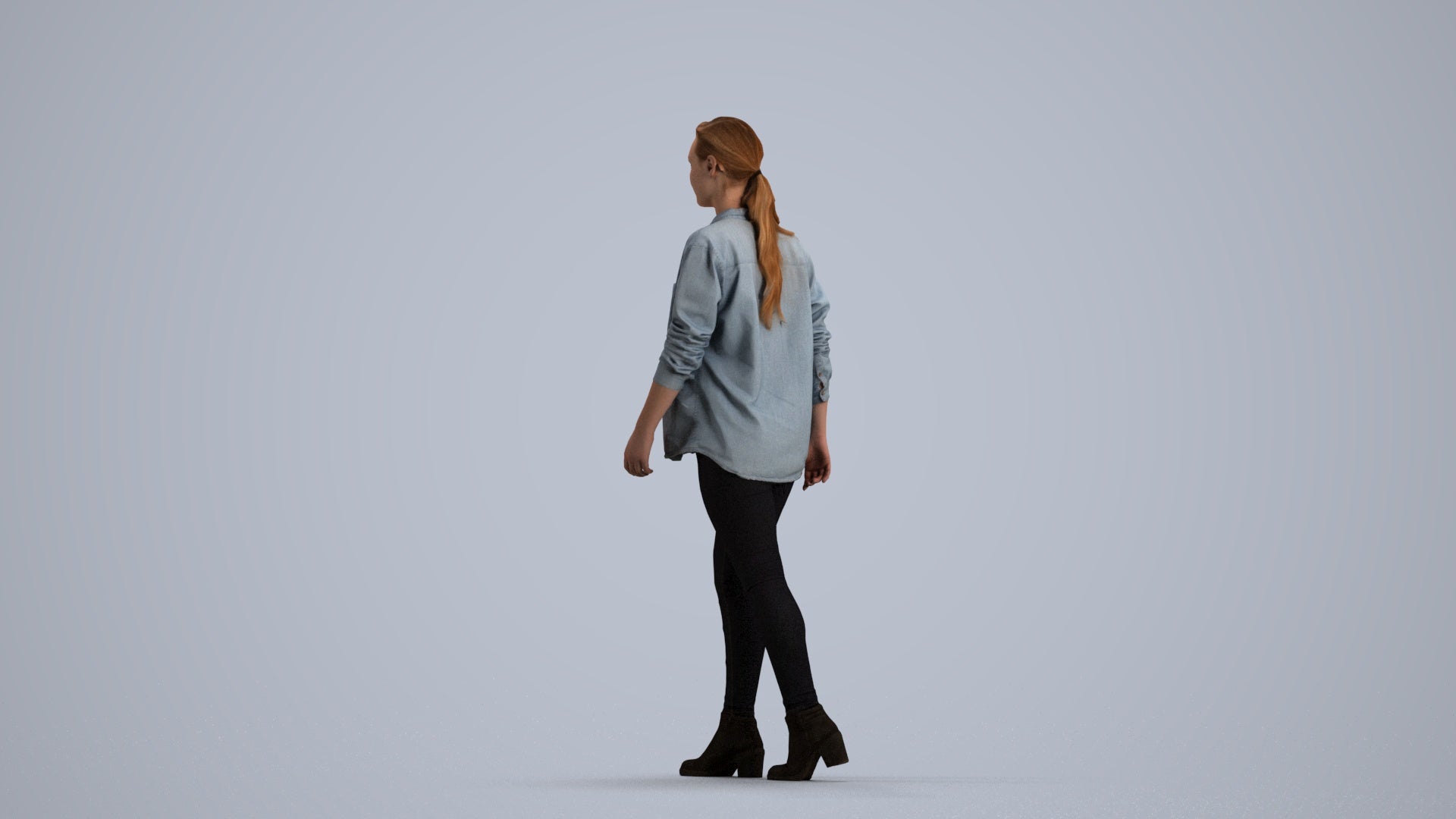 realistic 3D woman casual walking, scanned archviz people for Blender and 3ds Max, front view render