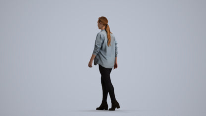 realistic 3D woman casual walking, scanned archviz people for Blender and 3ds Max, front view render