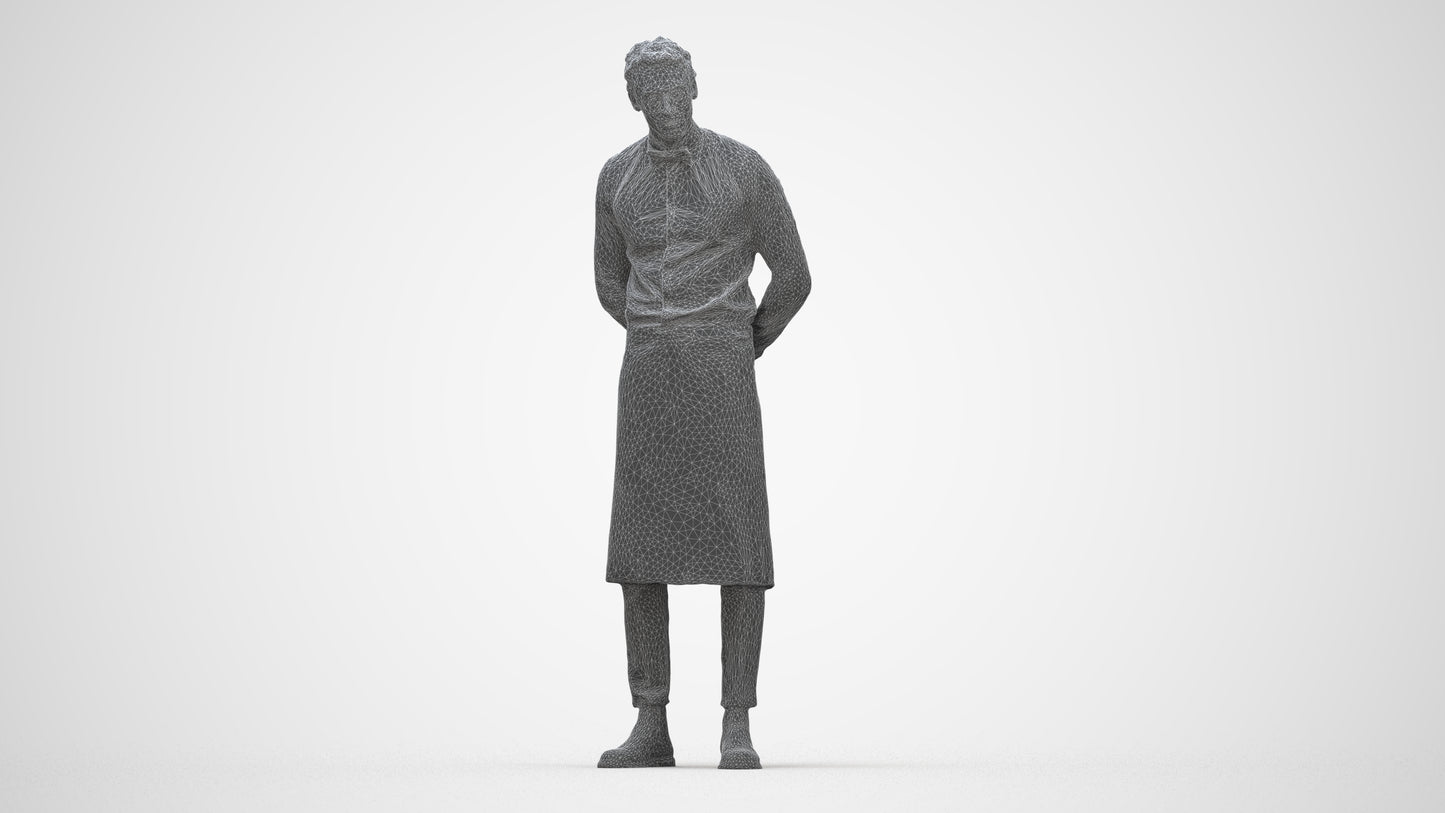 3D human model man hospitality, photogrammetry scanned person for archviz, wireframe back view