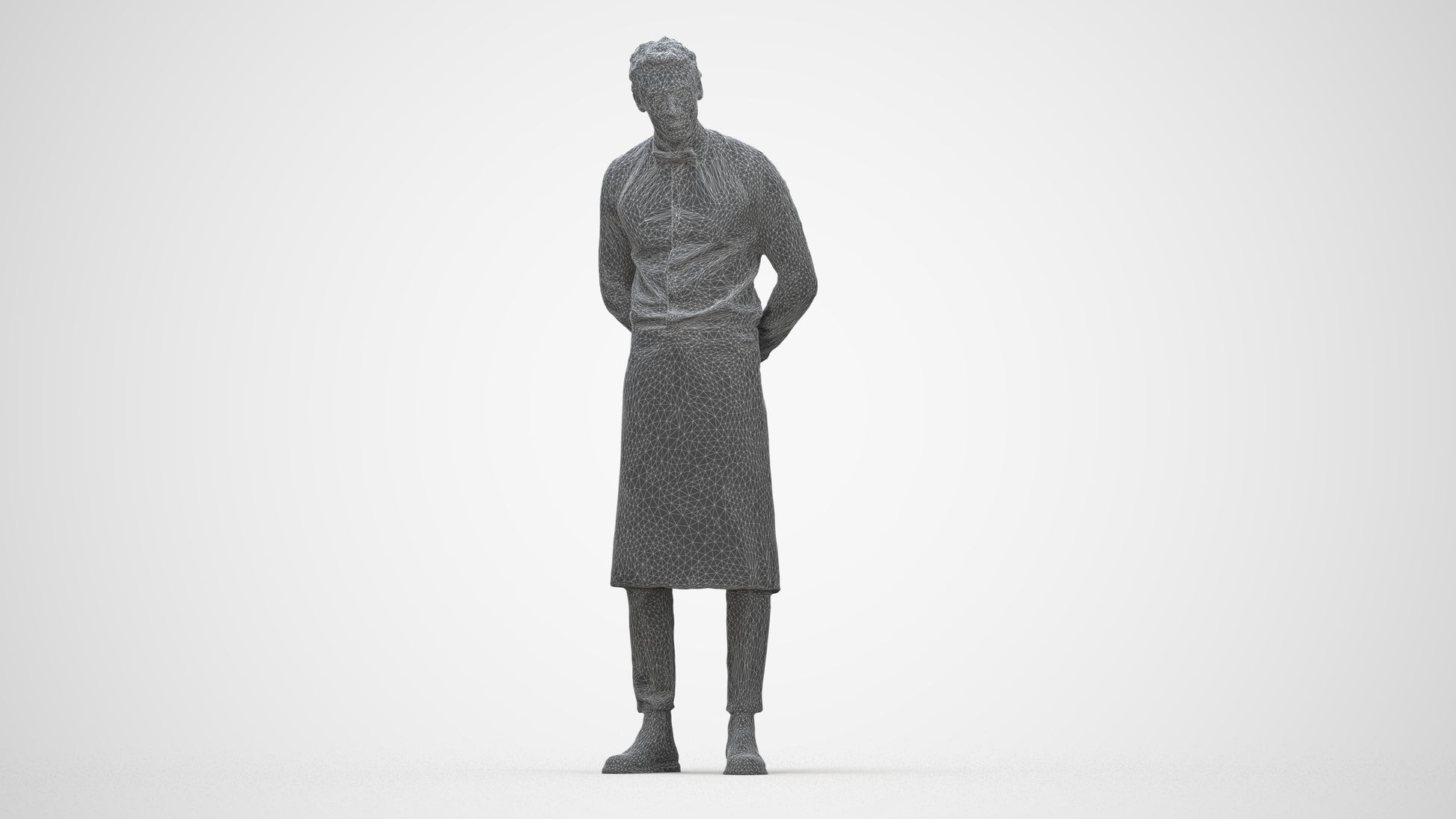 3D human model man hospitality, photogrammetry scanned person for archviz, wireframe back view