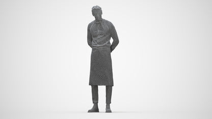 3D human model man hospitality, photogrammetry scanned person for archviz, wireframe back view