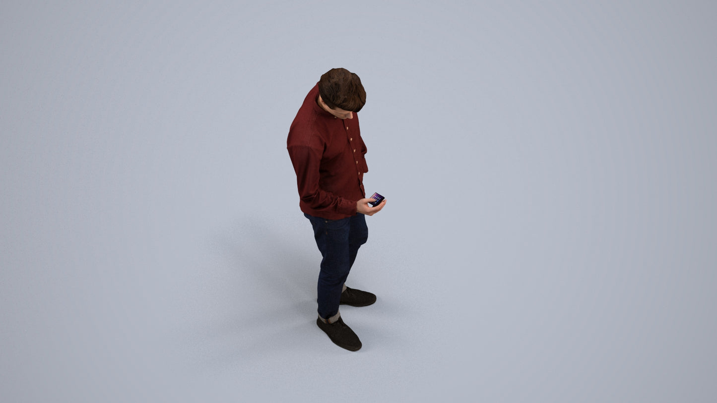 realistic 3D people man casual standing, render-ready for V-Ray and Corona, FBX OBJ, back view render