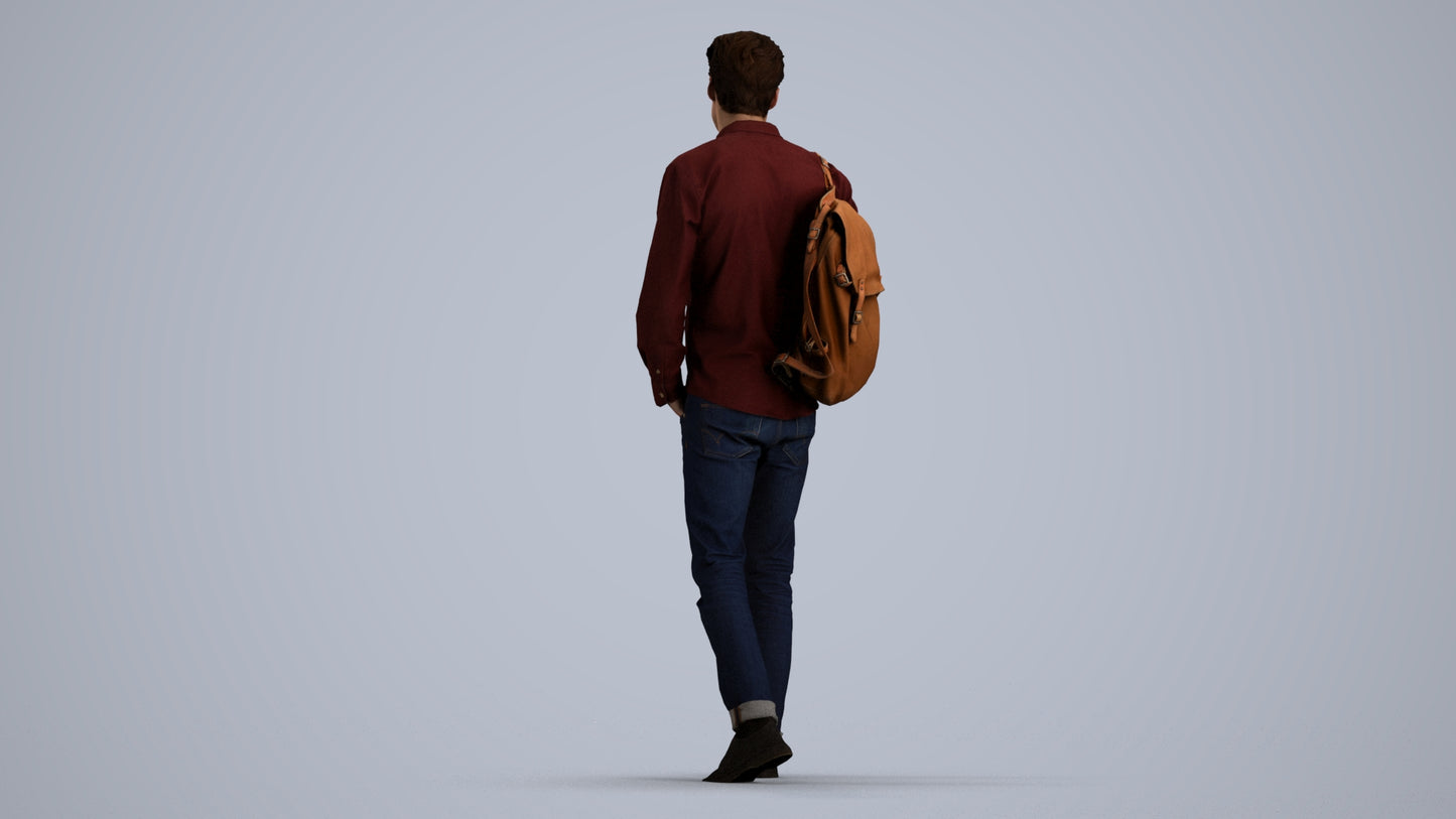 scanned 3D man casual walking, photogrammetry people for Enscape and V-Ray, front view render