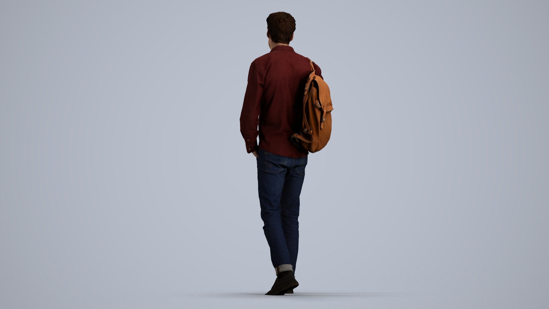 scanned 3D man casual walking, photogrammetry people for Enscape and V-Ray, front view render