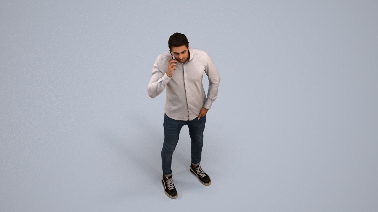 scanned 3D man casual standing, photogrammetry people for Enscape and V-Ray, back view render