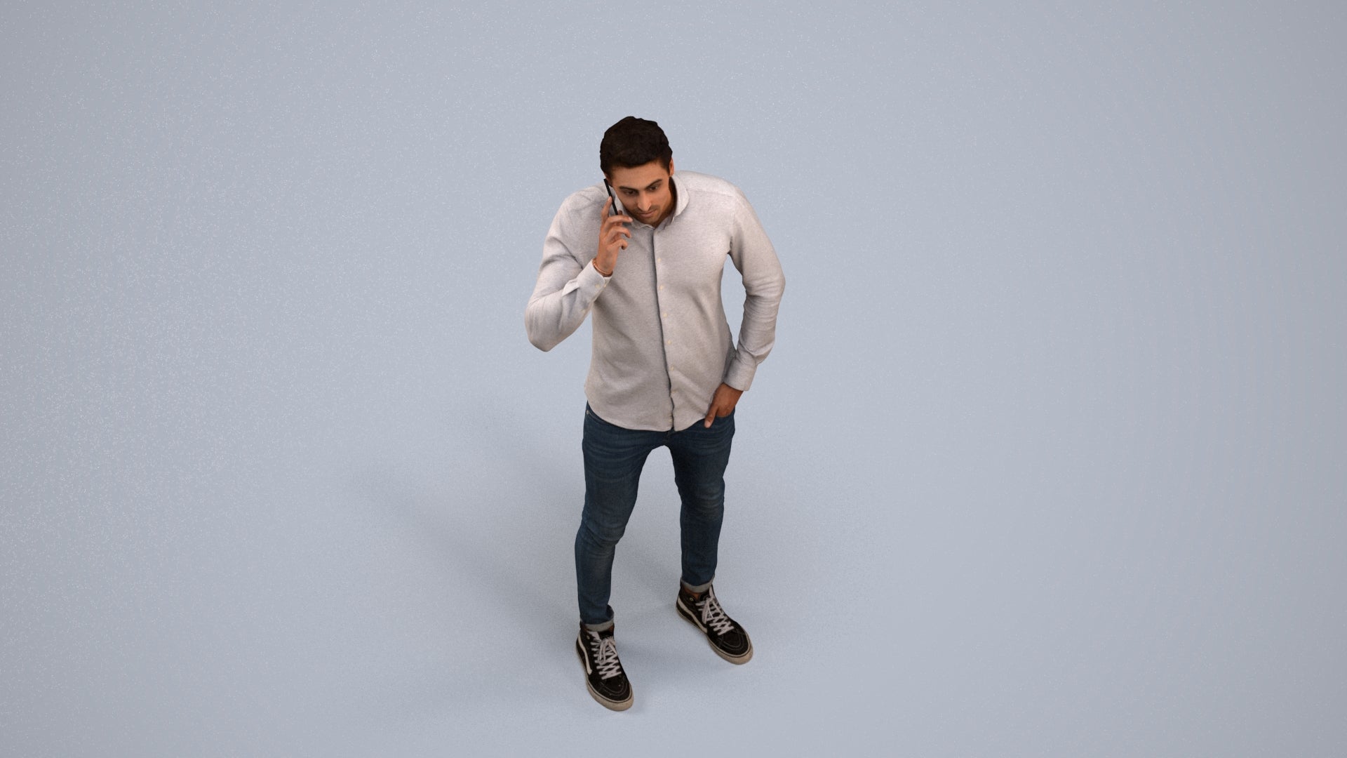 scanned 3D man casual standing, photogrammetry people for Enscape and V-Ray, back view render