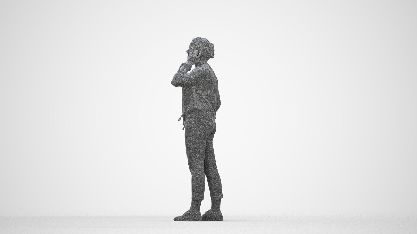 scanned 3D woman casual standing, photogrammetry people for Enscape and V-Ray, wireframe back view