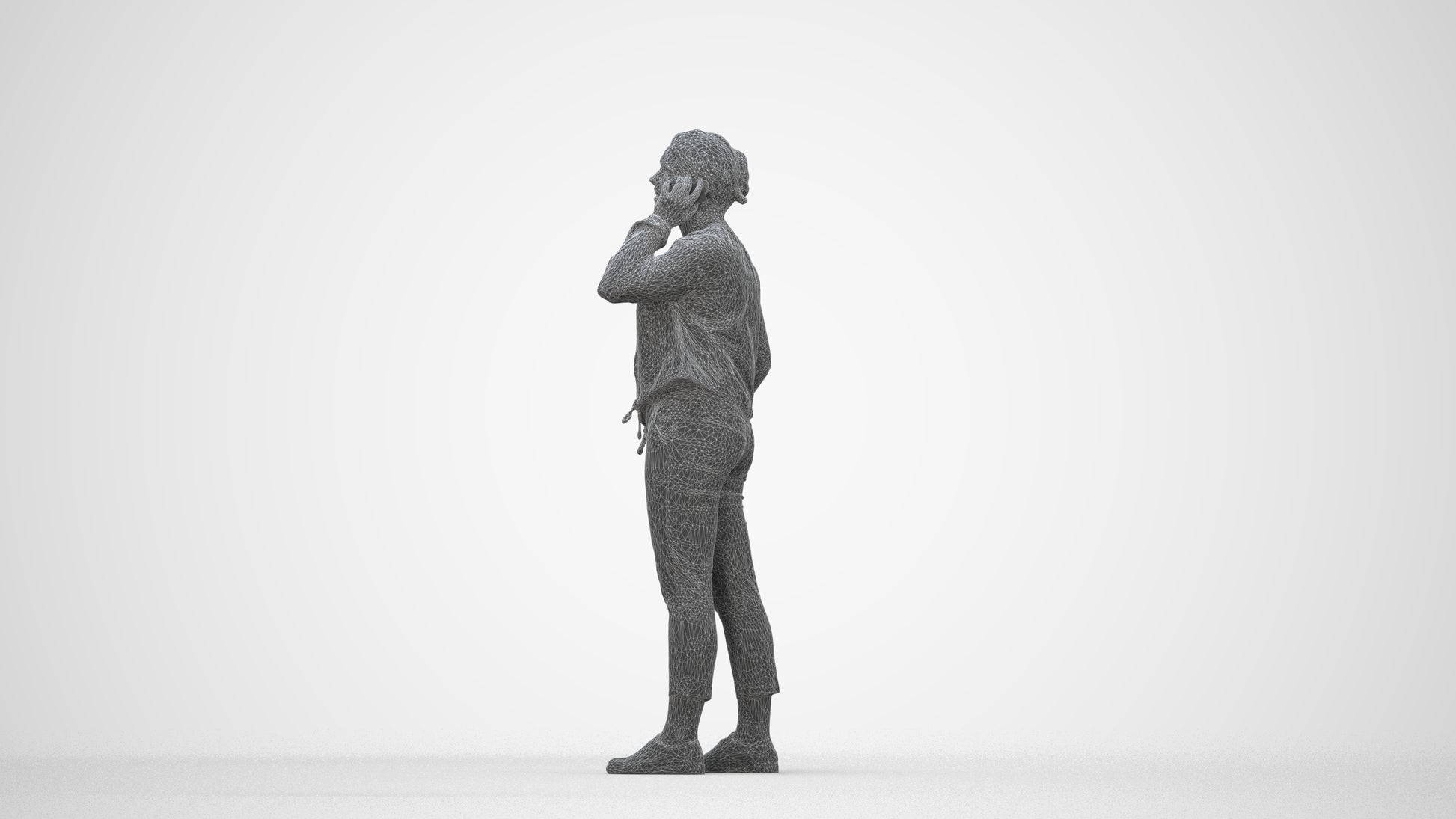 scanned 3D woman casual standing, photogrammetry people for Enscape and V-Ray, wireframe back view