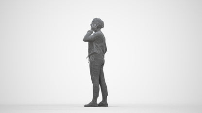 scanned 3D woman casual standing, photogrammetry people for Enscape and V-Ray, wireframe back view