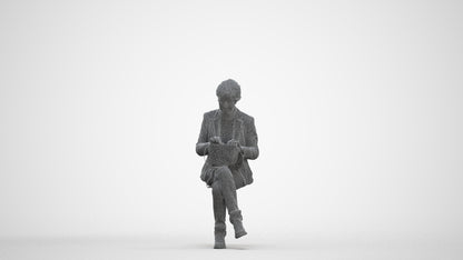 photogrammetry 3D senior woman business sitting, realistic human model archviz FBX, three-quarter front view render
