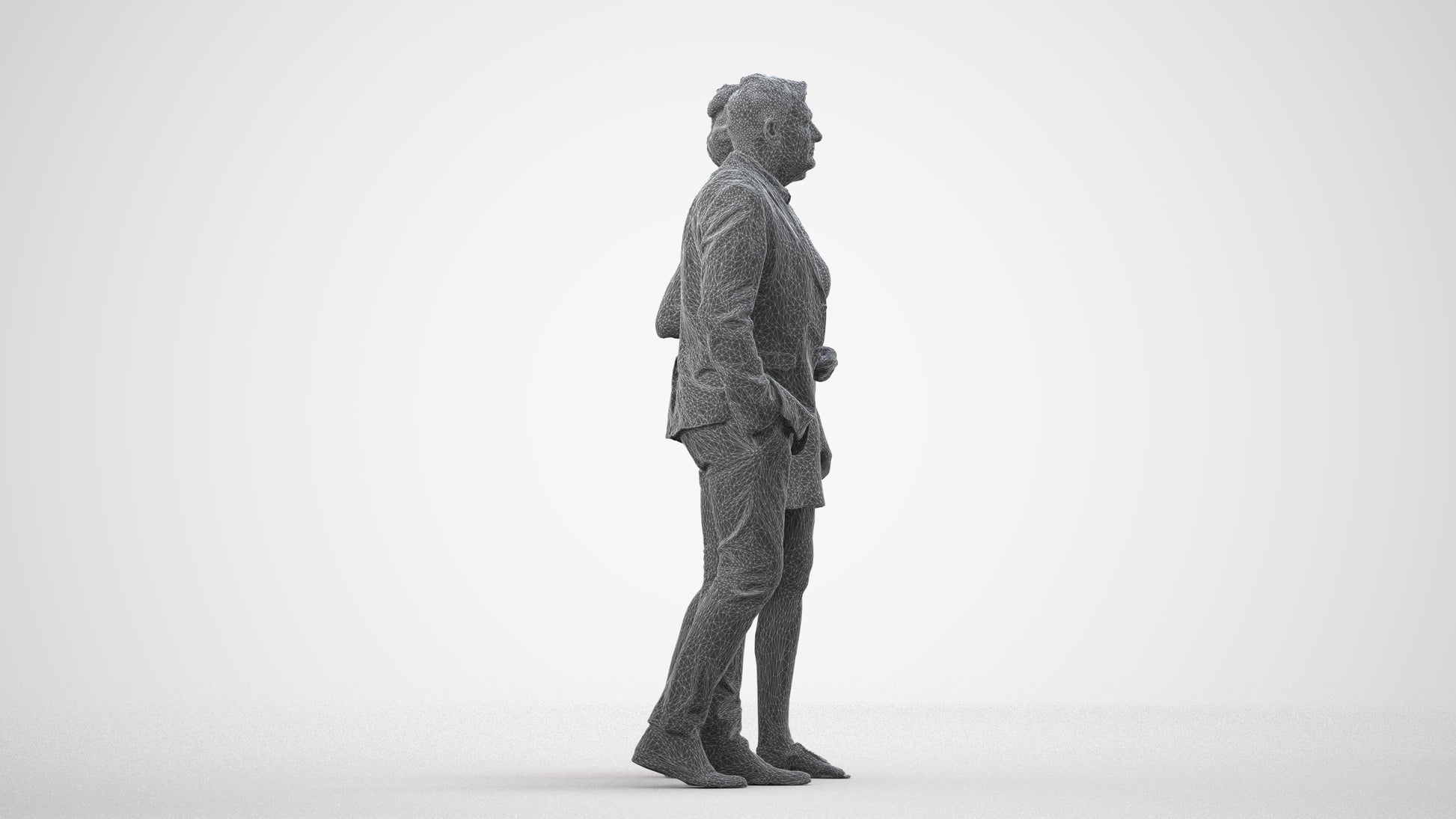 3D people model woman casual couple, scanned human for 3ds Max rendering, wireframe side view