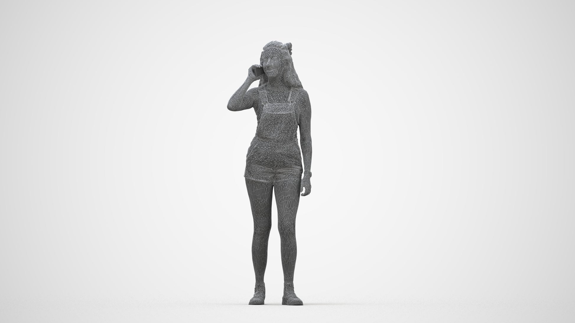 realistic 3D woman casual standing, scanned archviz people for Blender and 3ds Max, wireframe back view