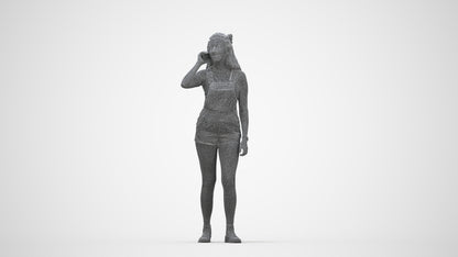 realistic 3D woman casual standing, scanned archviz people for Blender and 3ds Max, wireframe back view