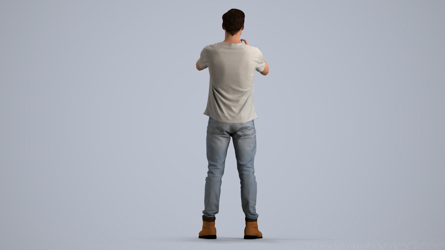 3D scanned man standing casual, photorealistic archviz people for Enscape and SketchUp, front view render