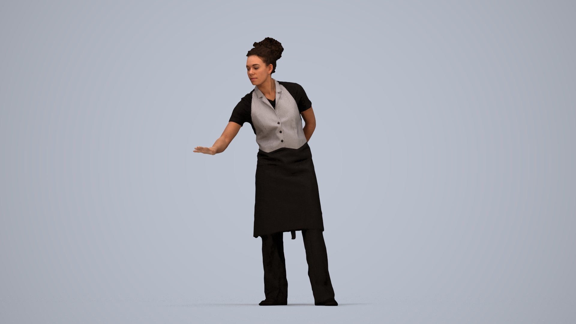realistic 3D people woman hospitality, render-ready for V-Ray and Corona, FBX OBJ, top-down view render