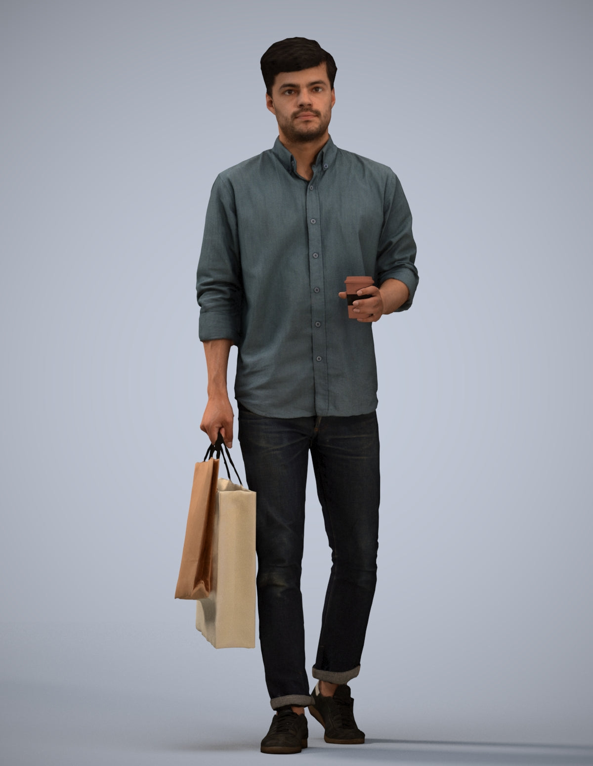 photogrammetry 3D man casual standing, realistic human model archviz FBX
