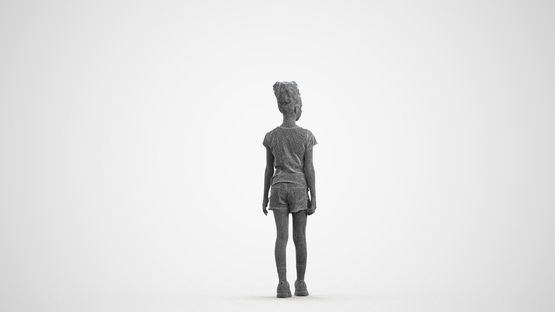 realistic 3D human girl casual kids, archviz people FBX OBJ for Blender, wireframe front view