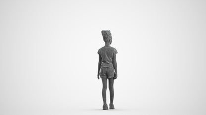realistic 3D human girl casual kids, archviz people FBX OBJ for Blender, wireframe front view