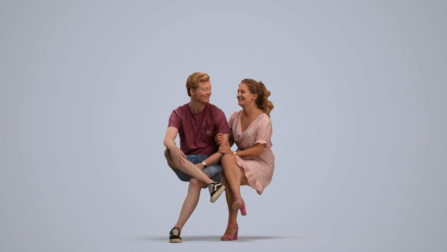 3D scanned woman couple casual, photorealistic archviz people for Enscape and SketchUp, standing pose render
