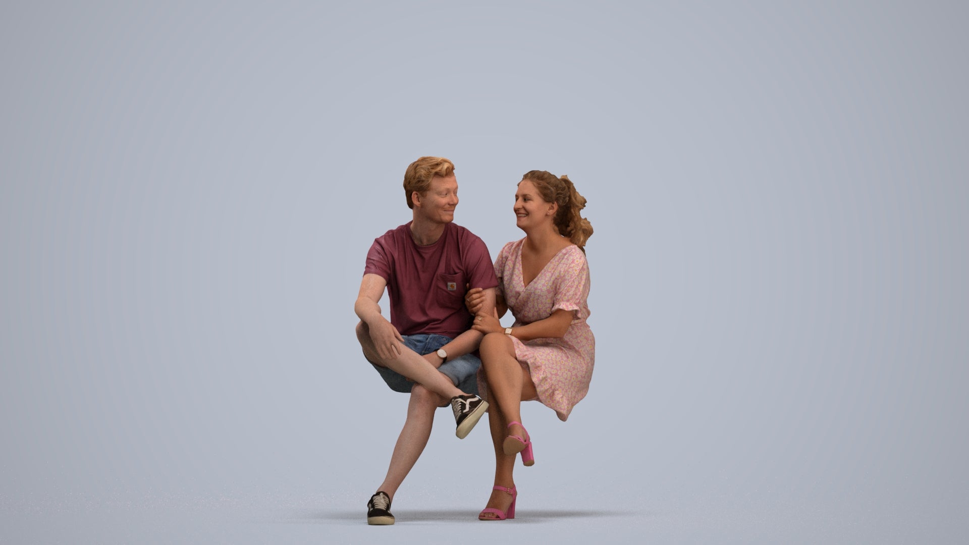 3D scanned woman couple casual, photorealistic archviz people for Enscape and SketchUp, standing pose render