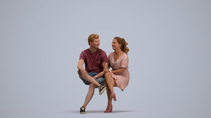 3D scanned woman couple casual, photorealistic archviz people for Enscape and SketchUp, standing pose render