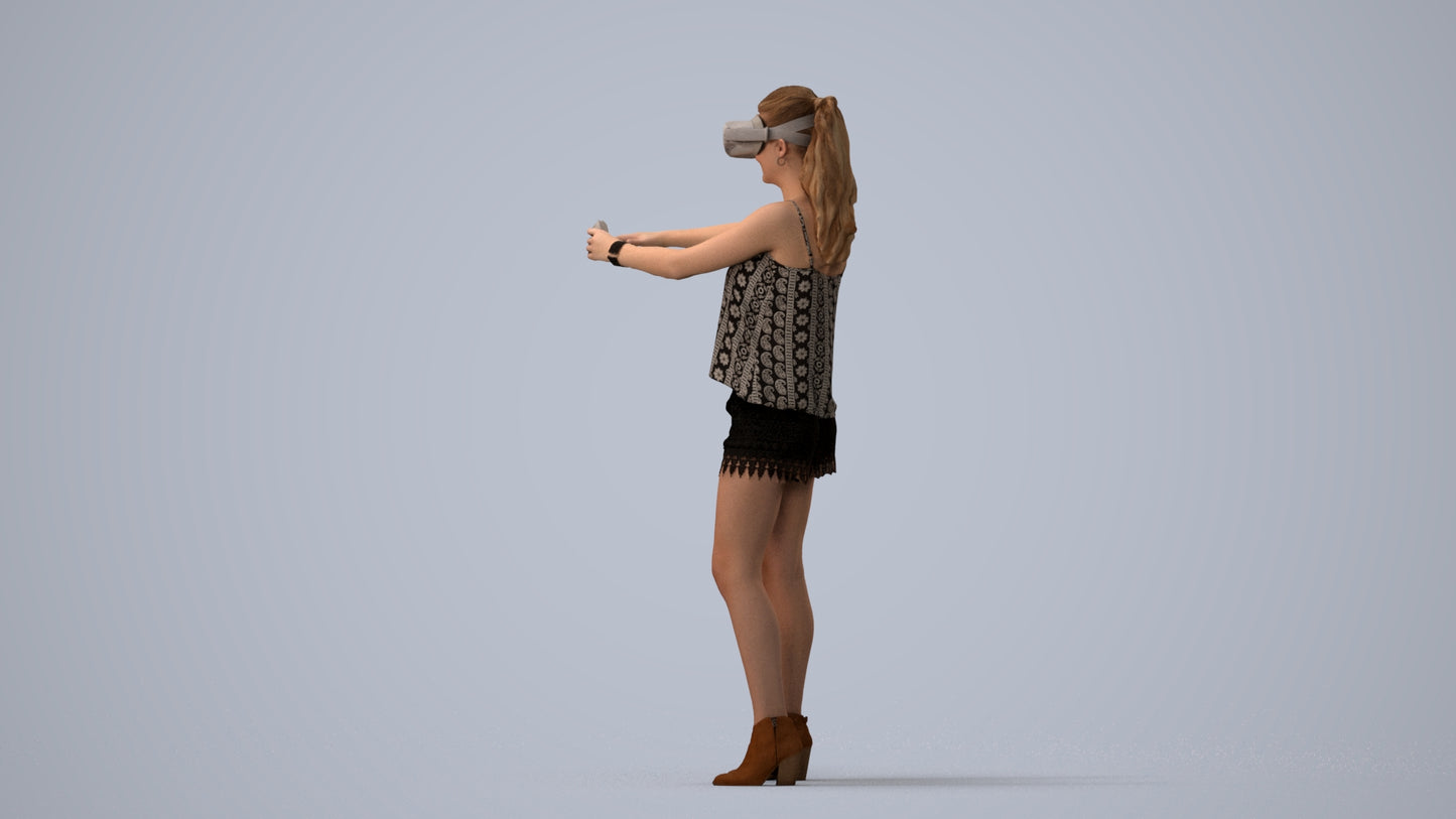 scanned 3D girl casual standing, photogrammetry people for Enscape and V-Ray, three-quarter view render