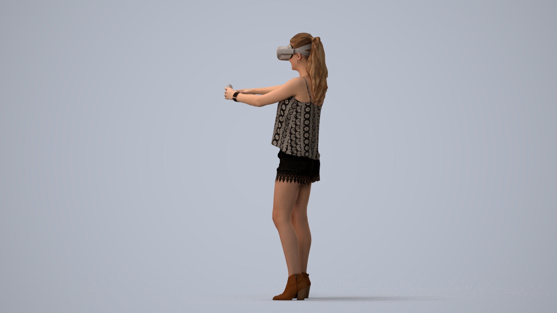 scanned 3D girl casual standing, photogrammetry people for Enscape and V-Ray, three-quarter view render