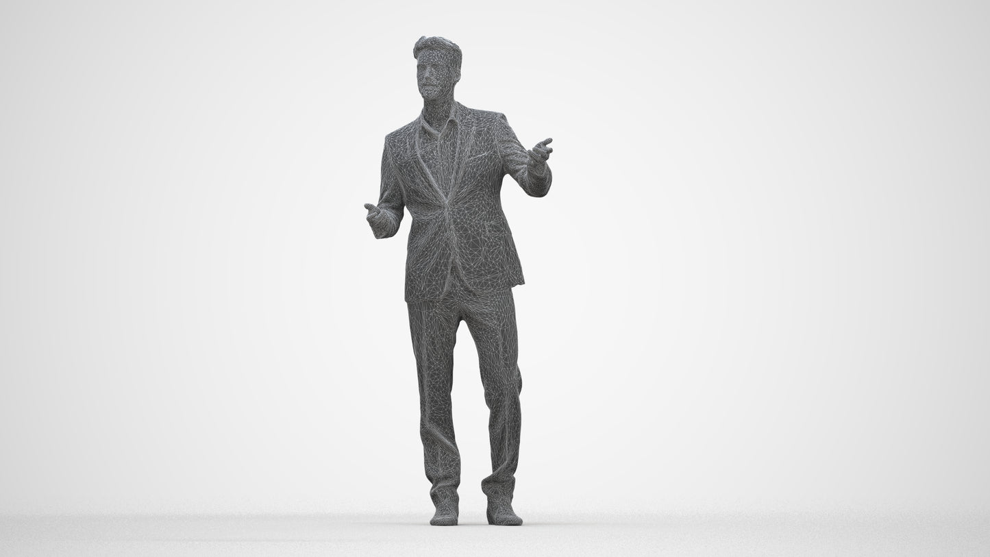 3D human model man business, photogrammetry scanned person for archviz, wireframe back view