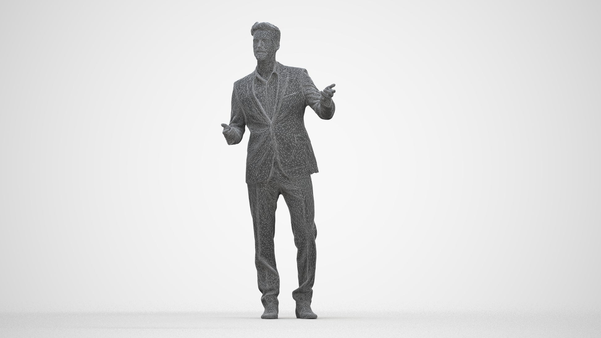 3D human model man business, photogrammetry scanned person for archviz, wireframe back view